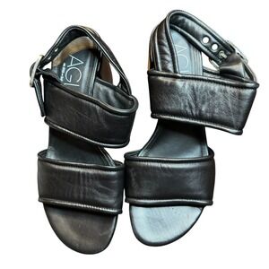 AGL Shoes Womens Size 40.5 Leather Block‎ Heel Sandals Strappy Cushioned Italy